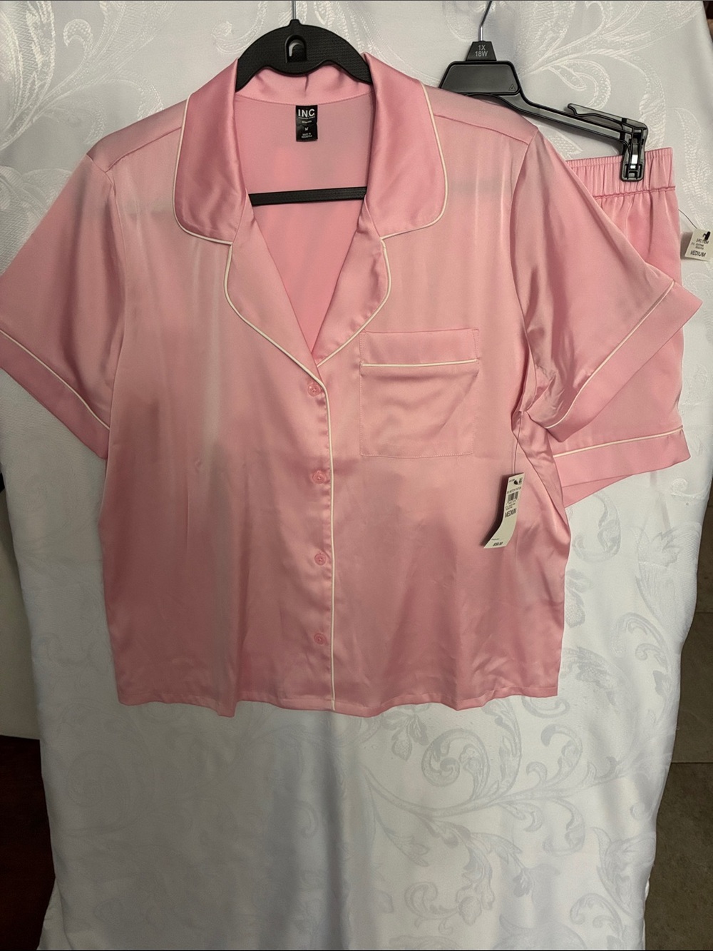 INC International Concepts Pink Short-Sleeve Satin Pajamas